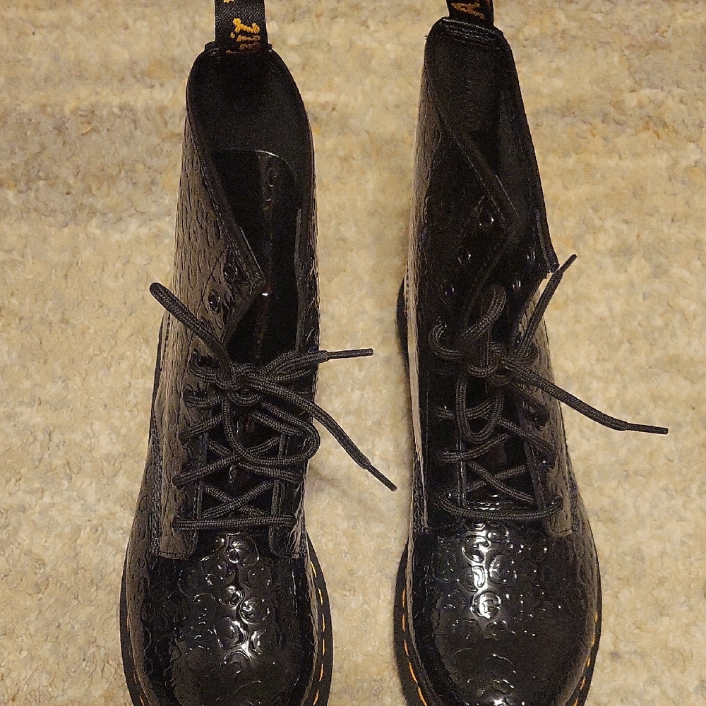 Dr. Martens Black Embossed Combat Boots